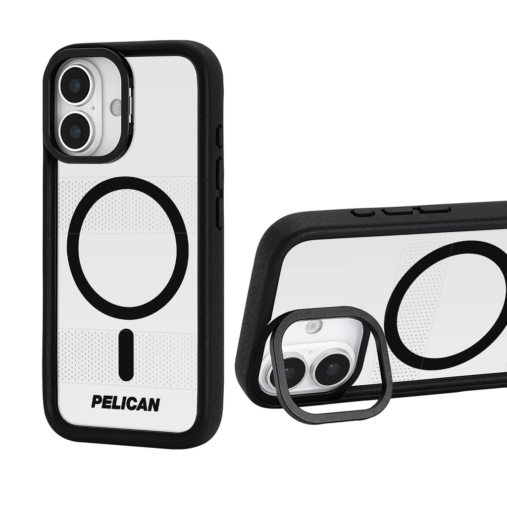 Pelican Protector Iphone 17 Case With Camera Stand [Magsafe Compatible] Rugged Magnetic Phone Case With 16ft Military-Grade Drop Protection - Heavy Duty Phone Cover For Iphone 17 - Clear