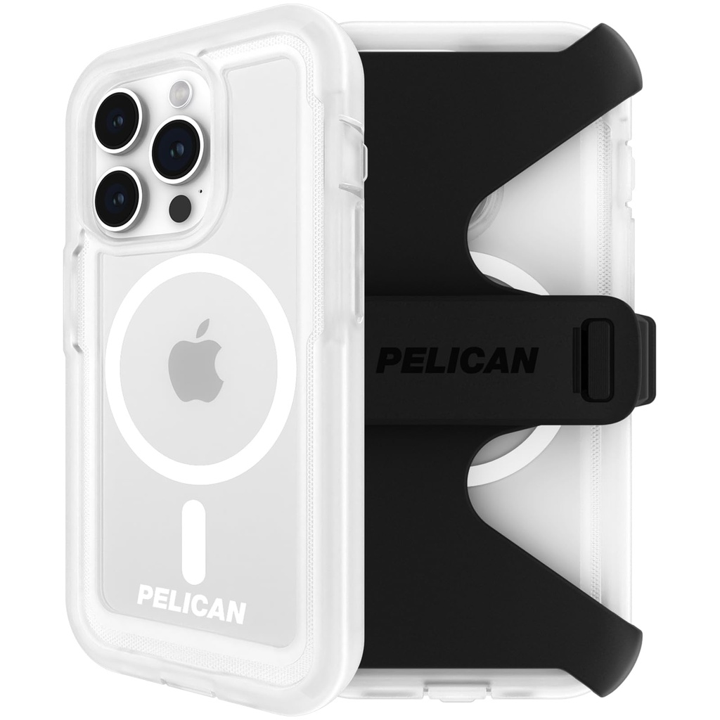 Pelican Voyager Series - Iphone 15 Pro Case 6.1" [Compatible With Magsafe] [Anti-Yellow] Magnetic Charging Phone Case With Belt Clip Holster Kickstand [18ft Military Grade Drop Protection] - Clear