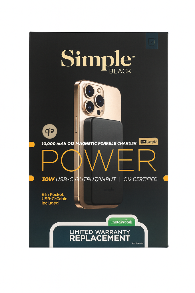 Simple Black 10,000mah Qi2 Magnetic Power Bank – 30w Usb-C Fast Charging, Magsafe Compatible Portable Charger