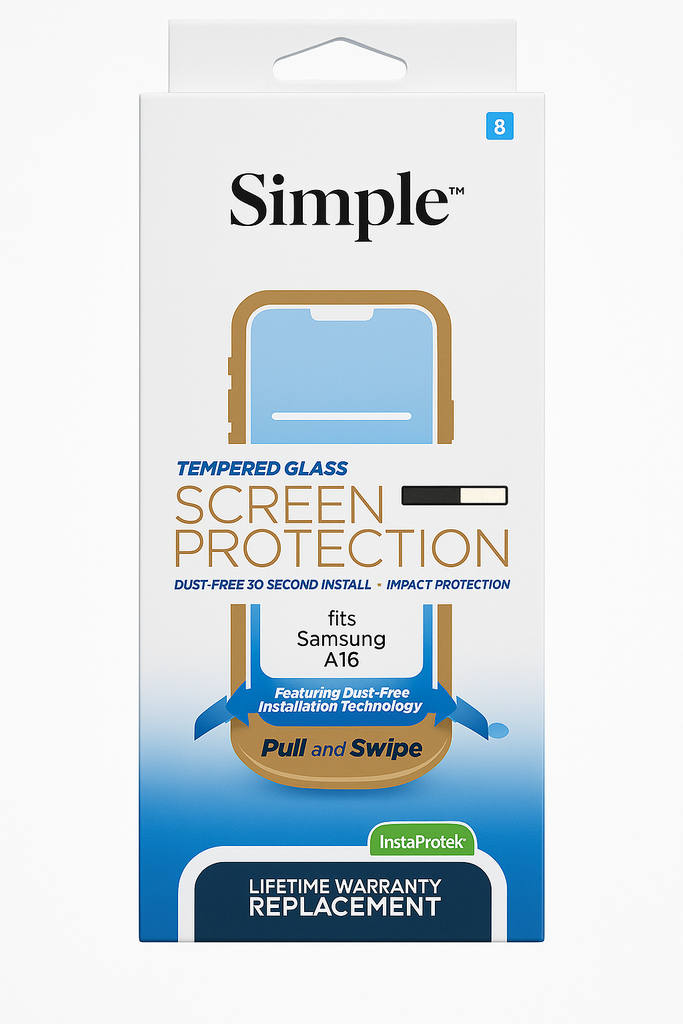 Simple Tempered Glass Screen Protector For Samsung A16 – Dust-Free 30-Second Install