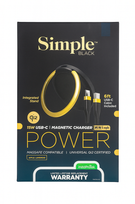 Simple™ Black Magnetic 15w Usb-C Qi2 Charger W/ Stand & 6ft Cable