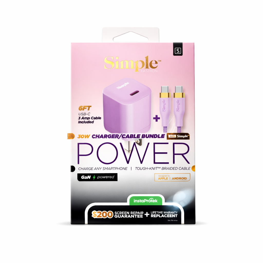 Simple 30w Charger/Cable Bundle - Pink