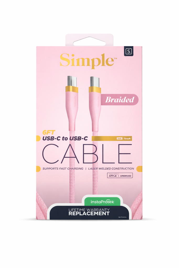 Simple 6 Foot Usb -C To Usb-C Braided Cable - Pink