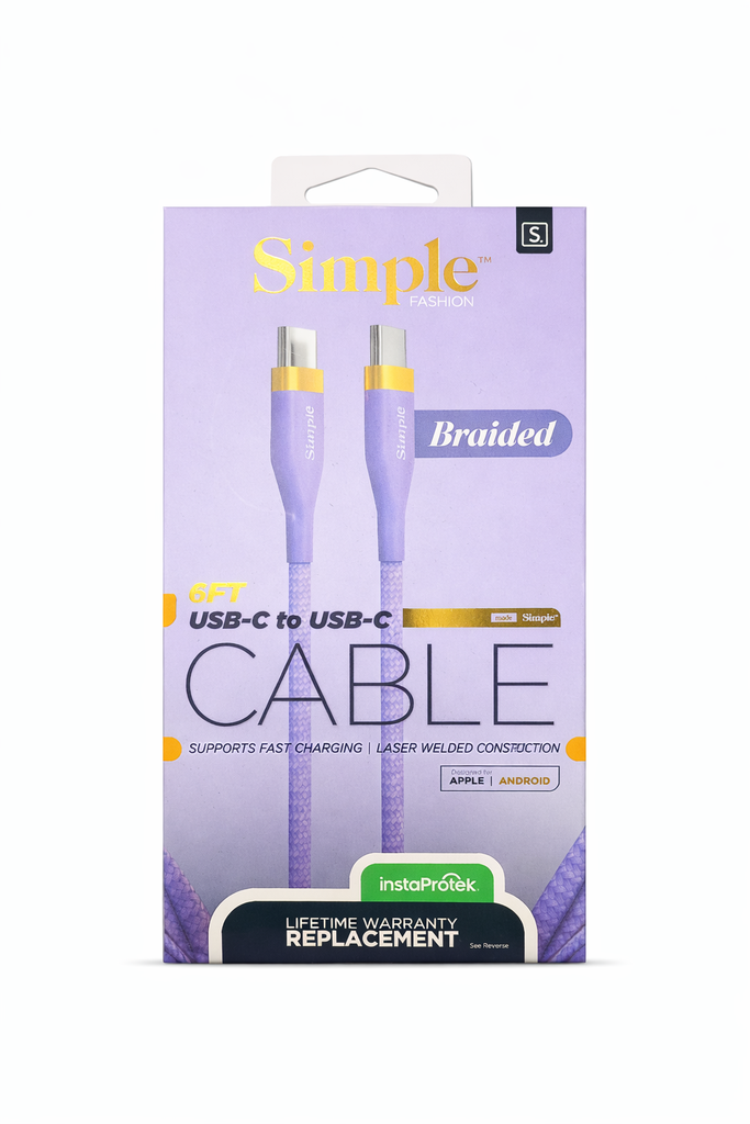 Simple 6 Foot Usb -C To Usb-C Braided Cable - Purple