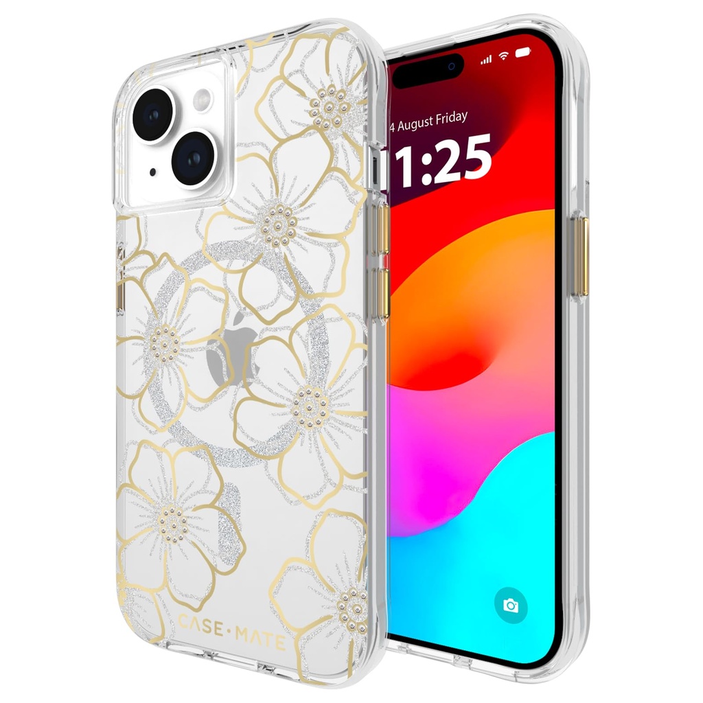 Case-Mate Iphone 15 Case - Floral Gems [12ft Drop Protection] [Compatible With Magsafe] Magnetic Cover With Sparkly Rhinestones For Iphone 15 6.1", Anti-Scratch, Shock Absorbent Materials, Slim