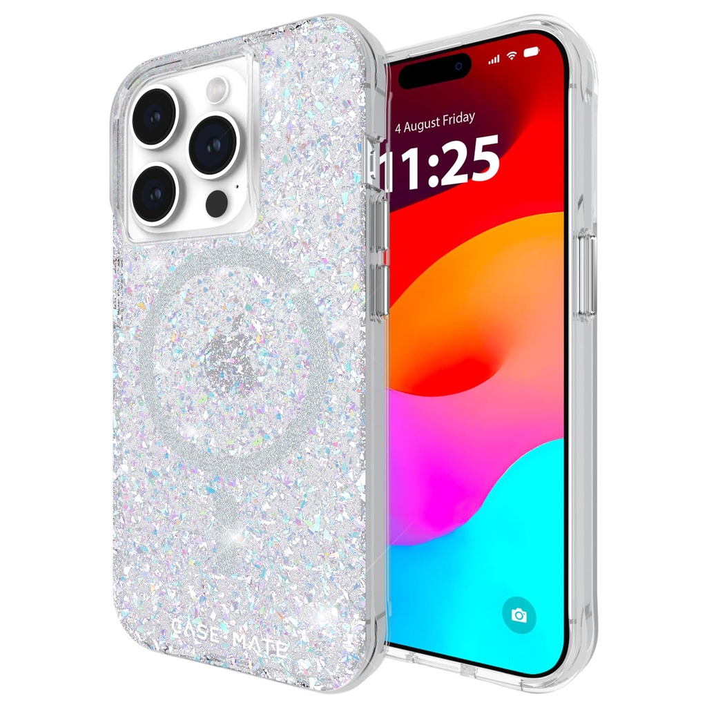 Case-Mate Iphone 15 Pro Case For Women - Compatible With Magsafe - 12ft Drop Protection - 6.1" Stylish Sparkly Magnetic Case For Iphone 15 Pro - Shockproof, Anti-Scratch Phone Cover - Twinkle Disco