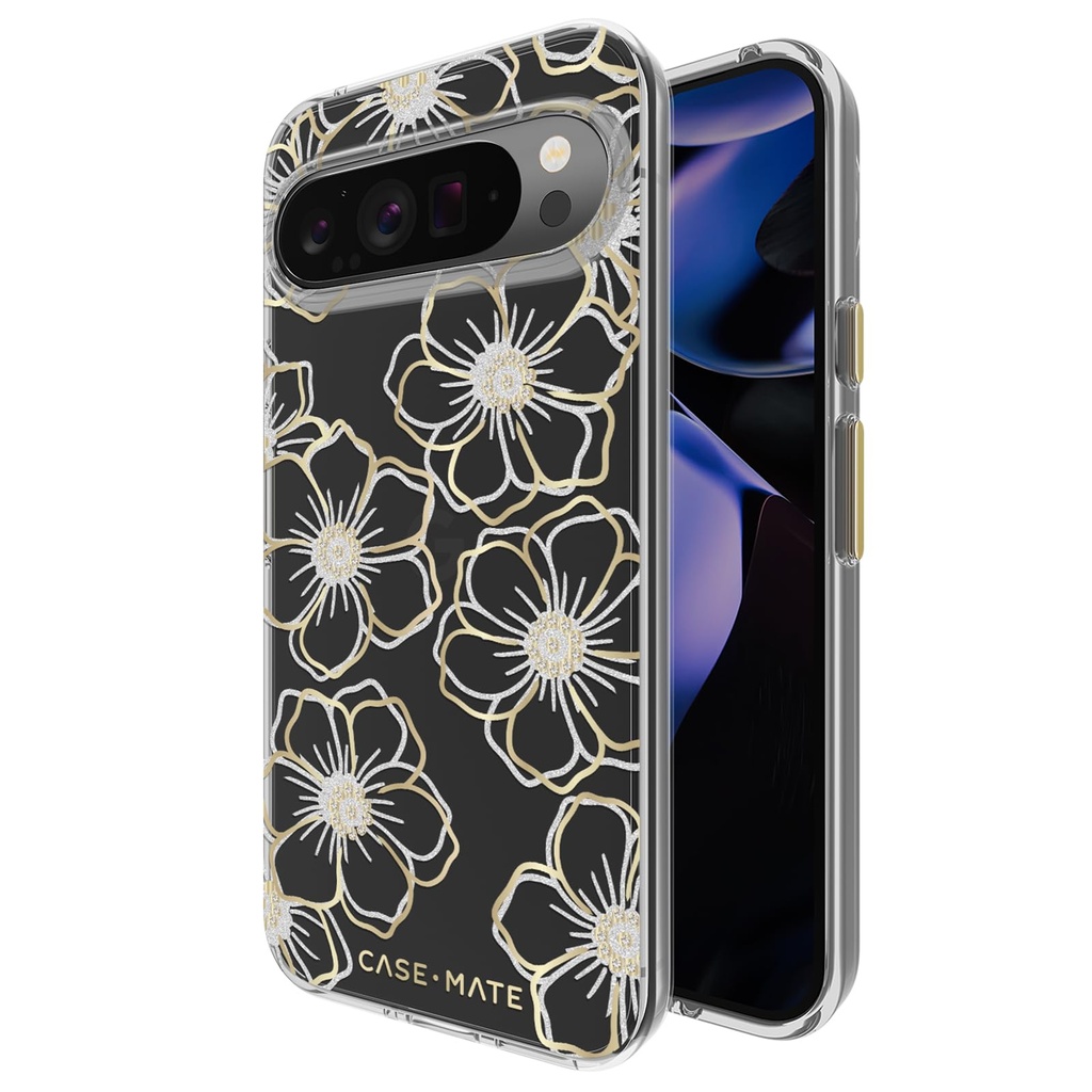 Case-Mate Google Pixel 9 Pro Xl Case [6.8”,2024] [12ft Drop Protection] [Wireless Charging] Floral Gems Phone Case For Google Pixel 9 Pro Xl - Sparkly Rhinestones Cover - Shockproof, Anti Scratch