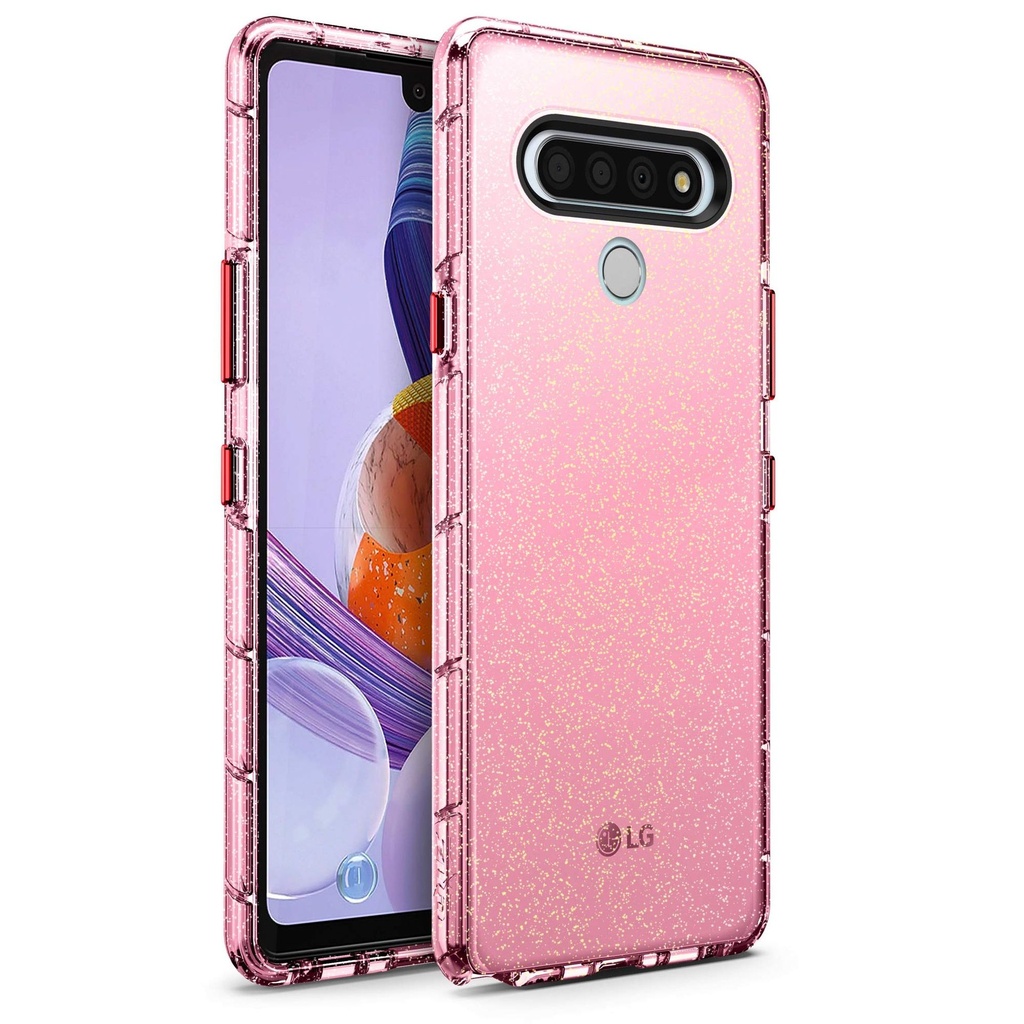 Zizo Surge Series For Lg Stylo 6 Case - Ombre Glitter Case Customizable Buttons - Pink Glitter