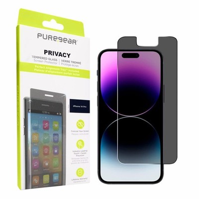 Puregear 2-Way Privacy Tempered Glass Screen Protector Compatible W/ Apple Iphone 14 Pro (2022) 6.1", Self Alignment Installation Tray, Touch Sensitive, Case Friendly, Anti-Fingerprint Coating, Lifetime Replacement, Protect Your Privacy Conceal Your Screen