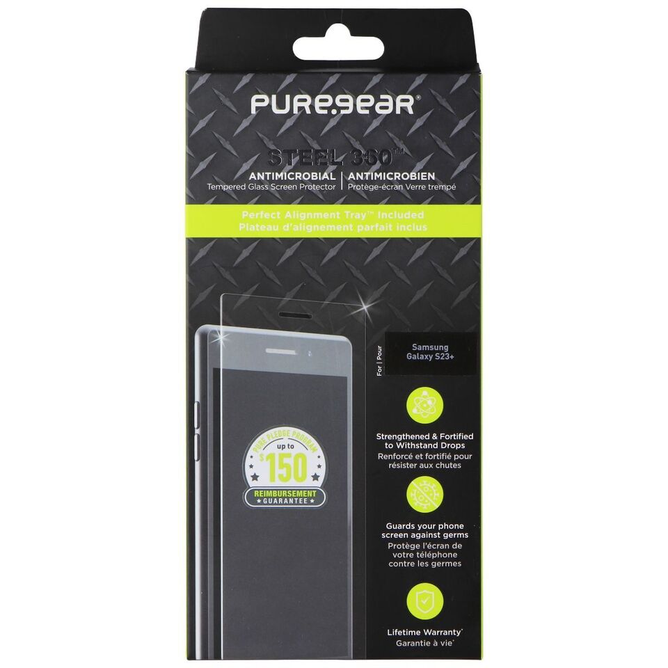 PureGear Samsung Galaxy S23+ Steel 360 Antimicrobial Tempered Glass Screen Protector