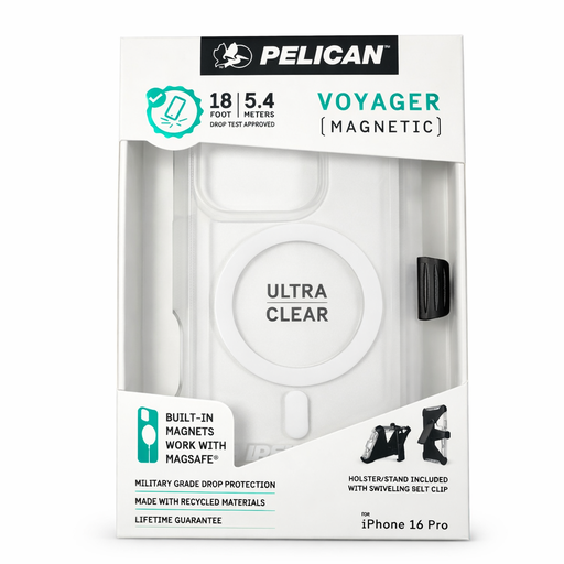 [840171740721] Pelican Voyager Apple Iphone 16 Pro Magsafe Compatible Case And Holster - Clear