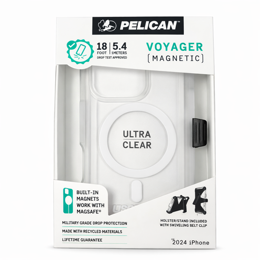 [840171740301] Pelican Voyager Apple Iphone 16 Magsafe Compatible Case And Holster - Clear