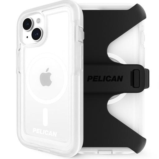 [840171728644] Pelican Voyager Series - Iphone 15 Case 6.1" [Compatible With Magsafe] [Anti-Yellow] Magnetic Charging Phone Case With Belt Clip Holster Kickstand [18ft Military Grade Drop Protection] - Clear