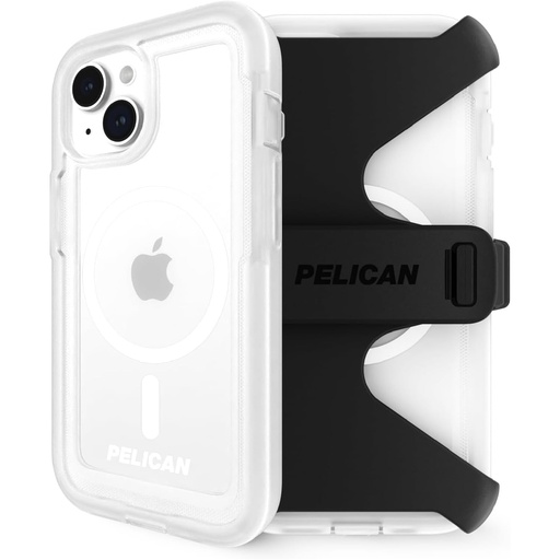 [840171729580] Pelican Voyager - Iphone 15 Plus Case 6.7" [Compatible With Magsafe] [Anti-Yellow] Magnetic Charging Phone Case With Belt Clip Holster Kickstand [18ft Military Grade Drop Protection] - Clear