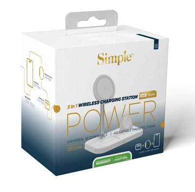 [814238029623] Simple 3-In-1 Wireless Charger Station - Designed For Apple Devices - iPhone, Apple Watch, Air Pods