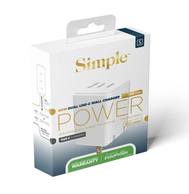 [814238029500] Simple 60w Dual Usb-C Wall Charger