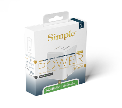 [814238029517] Simple 42w Usb-A/Usb-C Combo Wall Charger