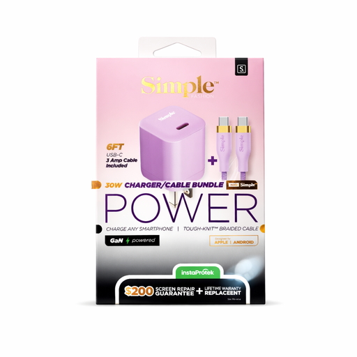 [810198270778] Simple 30w Charger/Cable Bundle - Pink