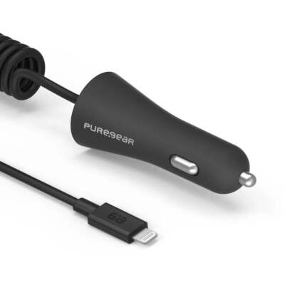 [818719029942] Puregear - 12w Corded Lightning Car Charger - Black (5 Ft)
