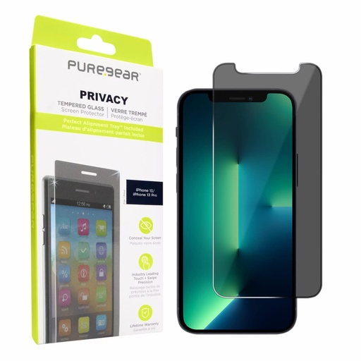 [810032998028] Puregear 2-Way Privacy Tempered Glass Screen Protector Compatible W/ Apple Iphone 13 / 13 Pro 6.1" (2021), Self Alignment Installation Tray, Touch Sensitive, Case Friendly, Anti-Fingerprint Coating, Lifetime Replacement, Protect Your Privacy Conceal Your Screen