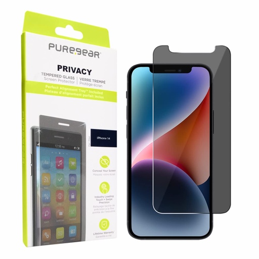 [810096250711] Puregear 2-Way Privacy Tempered Glass Screen Protector Compatible W/ Apple Iphone 14 (2022) 6.1", Self Alignment Installation Tray, Touch Sensitive, Case Friendly, Anti-Fingerprint Coating, Lifetime